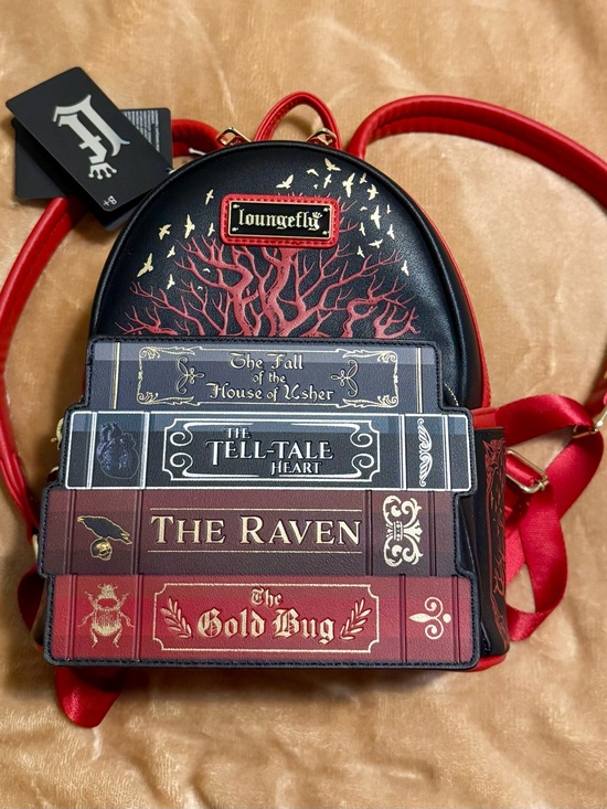 Loungefly Handbags - Loungefly Black & Red Poe Book Stack Mini Backpack